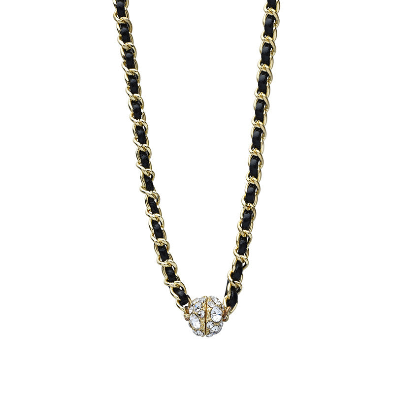 Rhinestone Ball Magnetic Braided Rope Necklace for Women