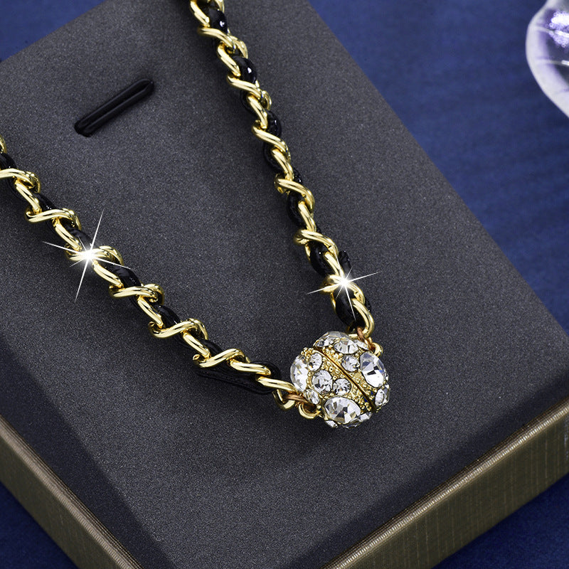 Rhinestone Ball Magnetic Braided Rope Necklace for Women