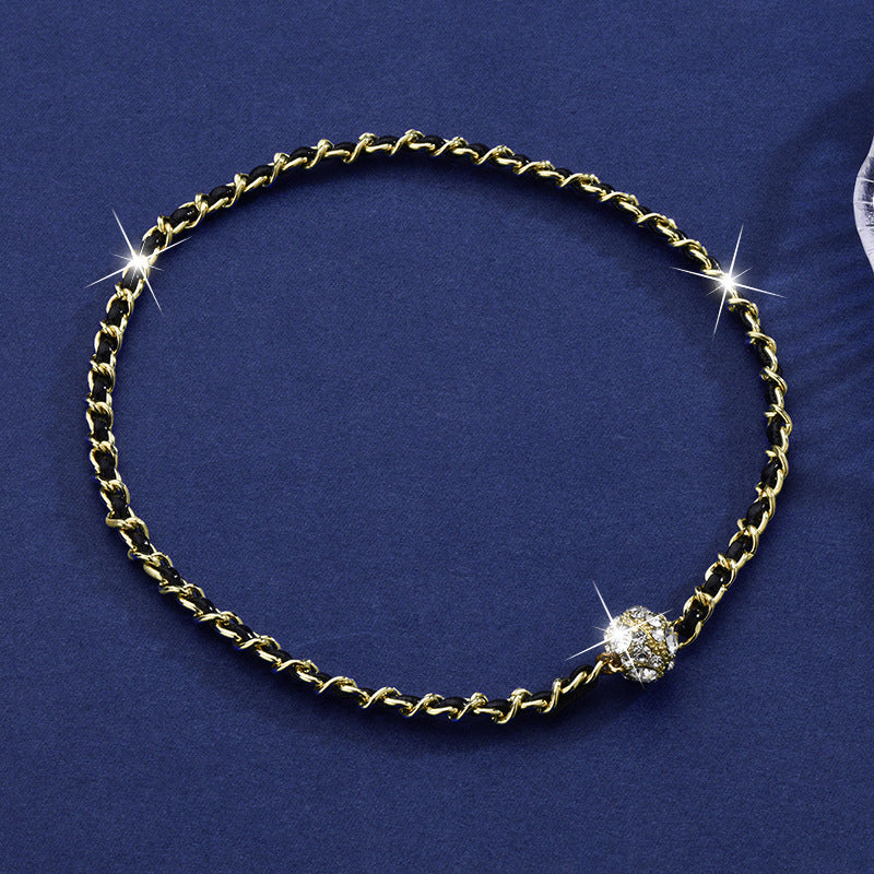 Rhinestone Ball Magnetic Braided Rope Necklace for Women
