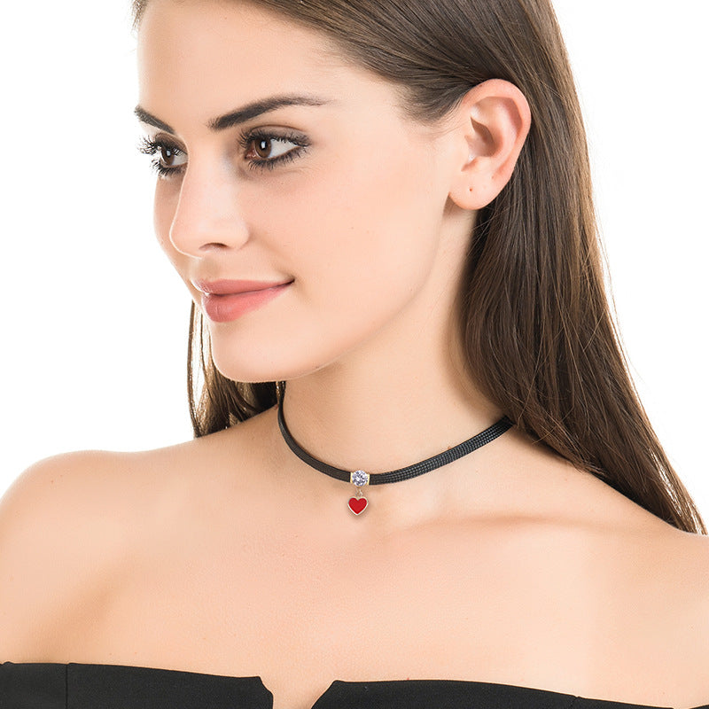 Stylish OL Choker for Women with Red Heart Pendant