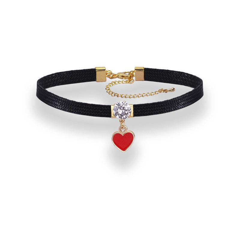 Stylish OL Choker for Women with Red Heart Pendant