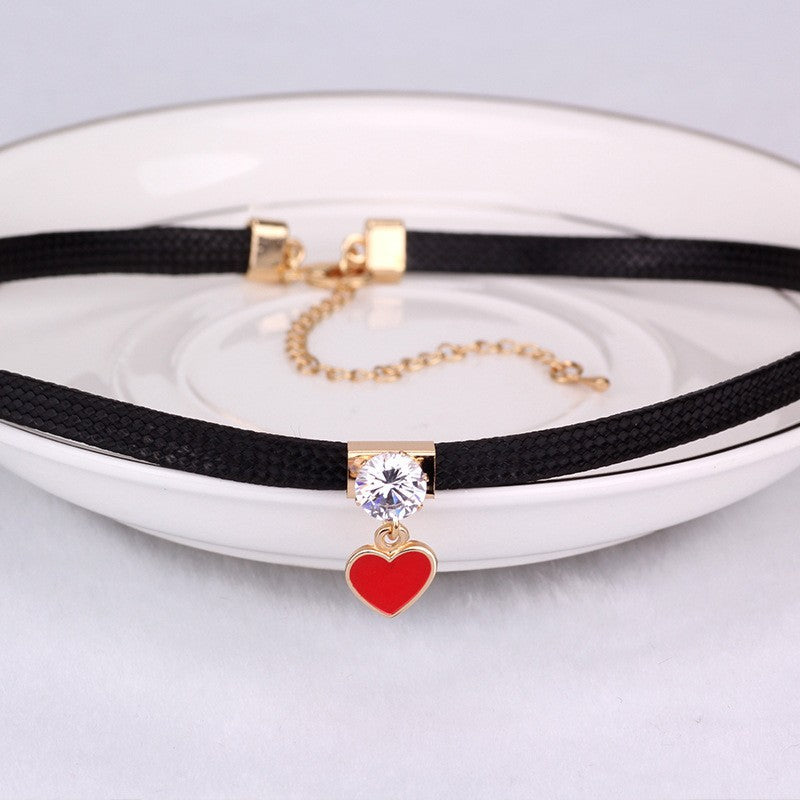 Stylish OL Choker for Women with Red Heart Pendant