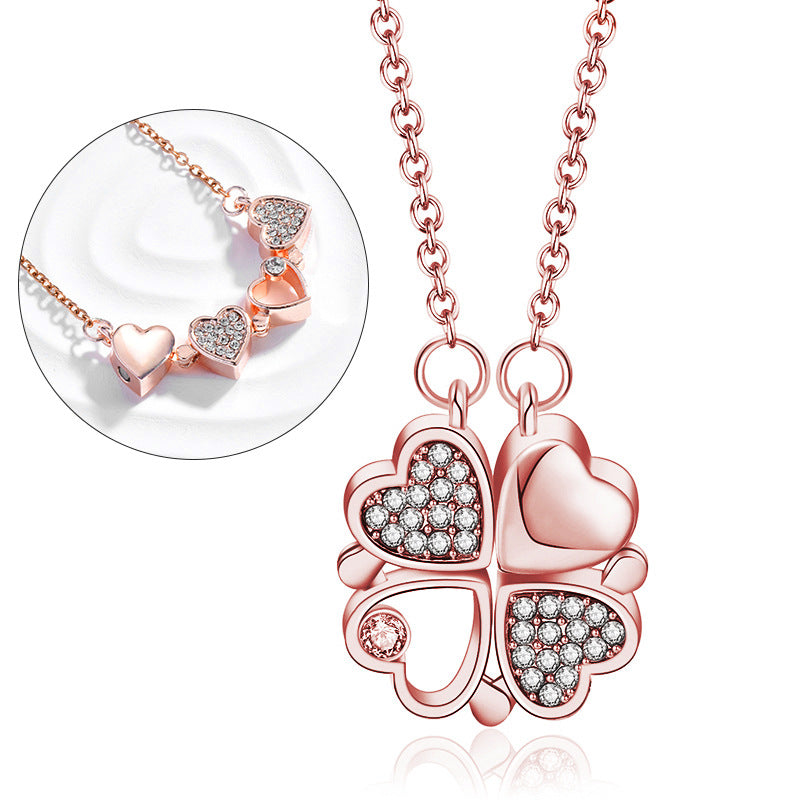 Magnetic Foldable Four Leaf Clover Necklace for Women
