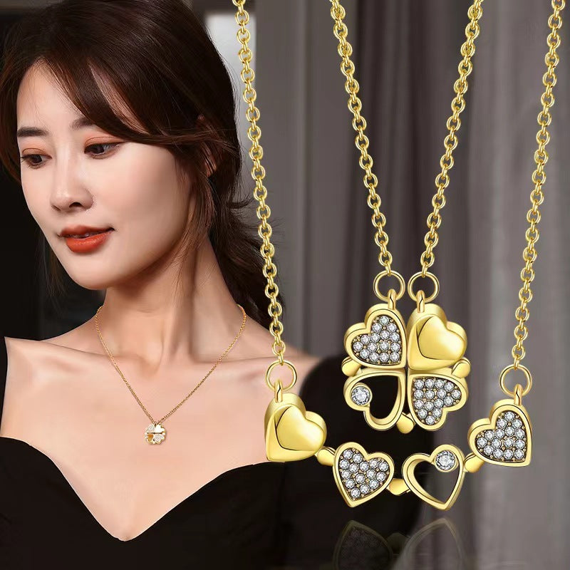 Magnetic Foldable Four Leaf Clover Necklace for Women