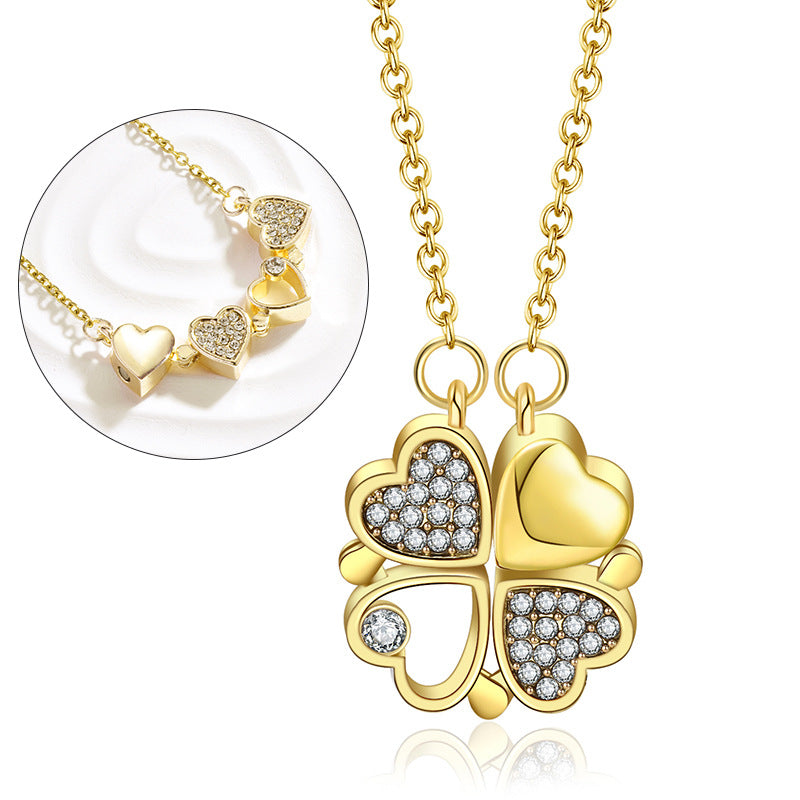 Magnetic Foldable Four Leaf Clover Necklace for Women