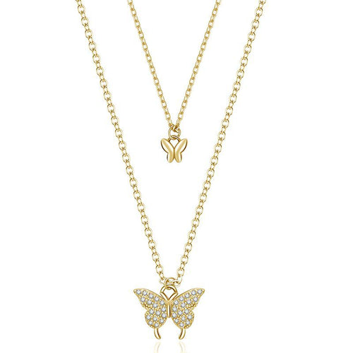 Double Layer Zircon Butterfly Necklace for Women - Dainty Jewelry