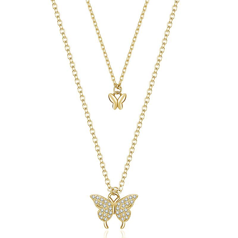 Double Layer Zircon Butterfly Necklace for Women - Dainty Jewelry