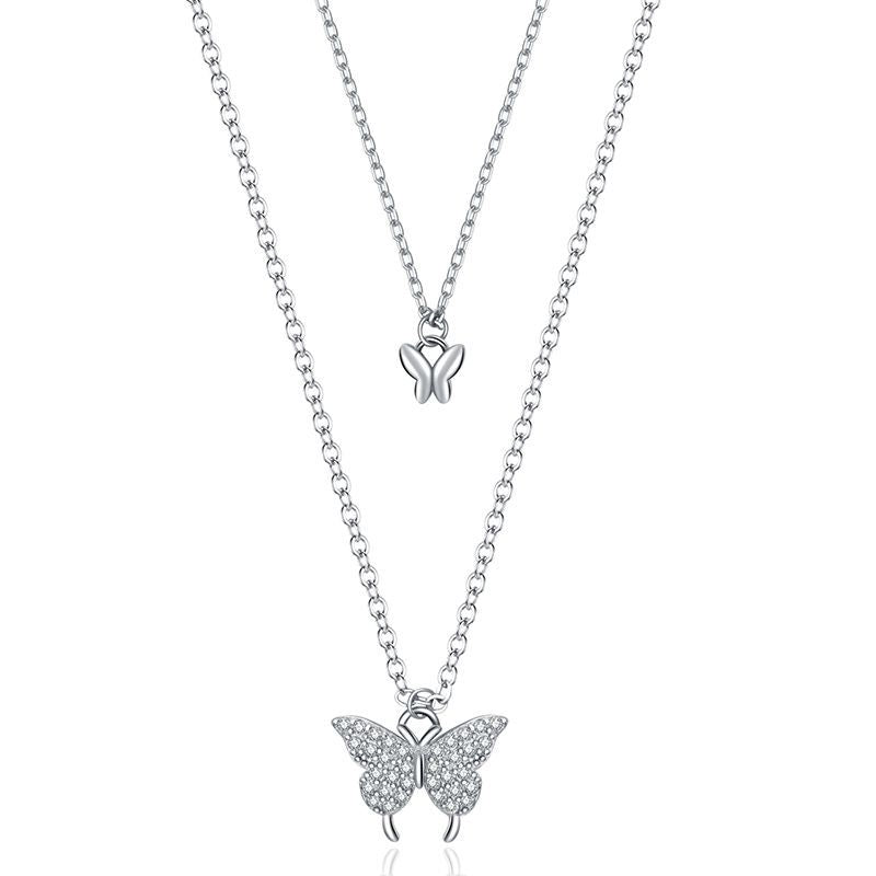 Double Layer Zircon Butterfly Necklace for Women - Dainty Jewelry