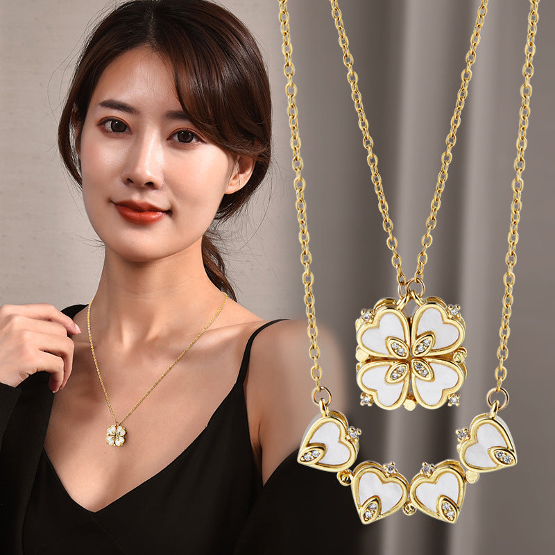 Magnetic Convertible Four Leaf Clover Necklace for Women