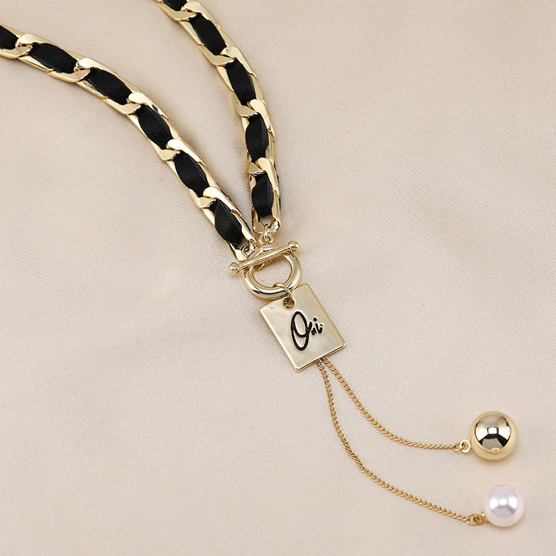 Dainty PU Leather Metal Chain Choker Necklace for Women