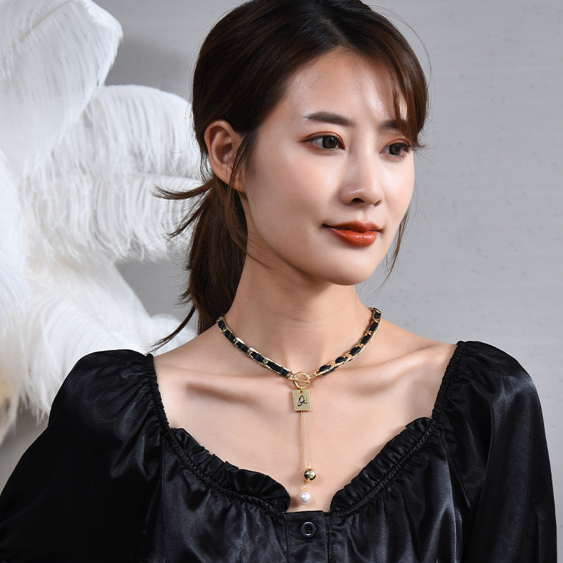Dainty PU Leather Metal Chain Choker Necklace for Women