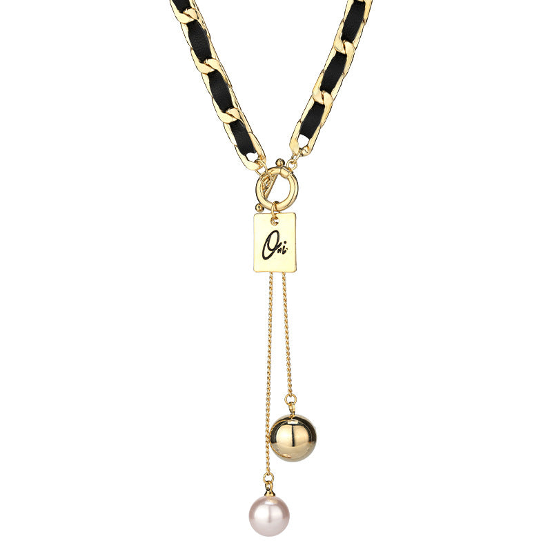 Dainty PU Leather Metal Chain Choker Necklace for Women