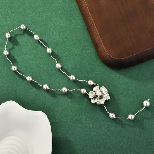 Dainty Flower Zircon Pearl Sweater Chain for Women