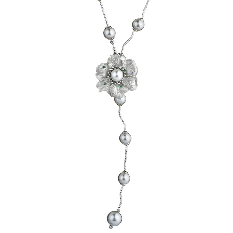 Dainty Flower Zircon Pearl Sweater Chain for Women