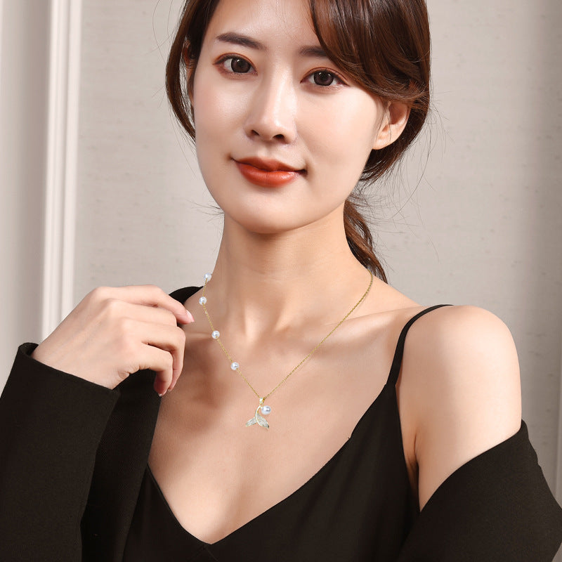 Dainty Mermaid Tail Pearl Necklace for Women - Ocean Fashion Jewelry