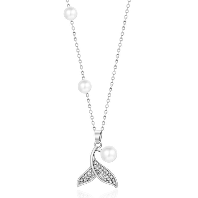 Dainty Mermaid Tail Pearl Necklace for Women - Ocean Fashion Jewelry