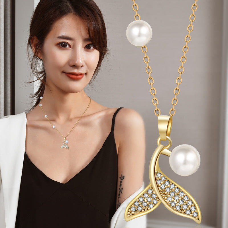 Dainty Mermaid Tail Pearl Necklace for Women - Ocean Fashion Jewelry