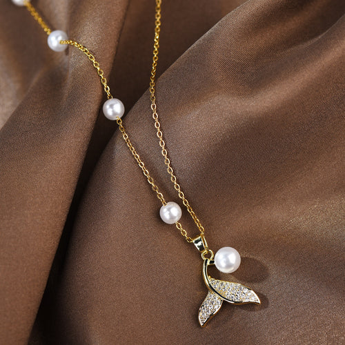 Dainty Mermaid Tail Pearl Necklace for Women - Ocean Fashion Jewelry