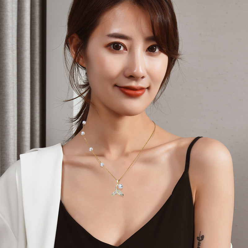 Dainty Mermaid Tail Pearl Necklace for Women - Ocean Fashion Jewelry