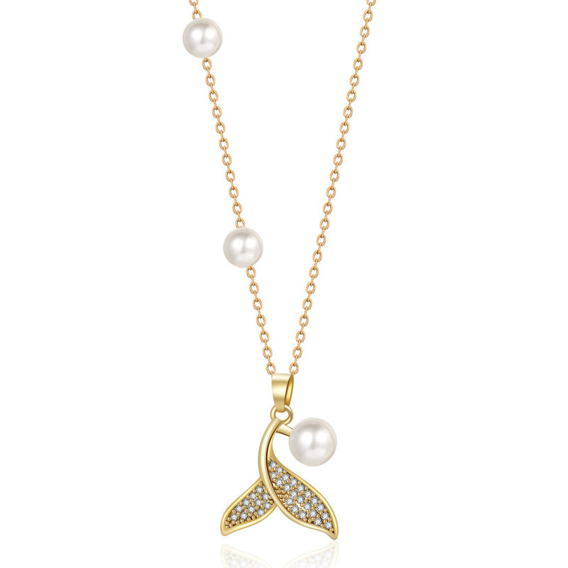 Dainty Mermaid Tail Pearl Necklace for Women - Ocean Fashion Jewelry