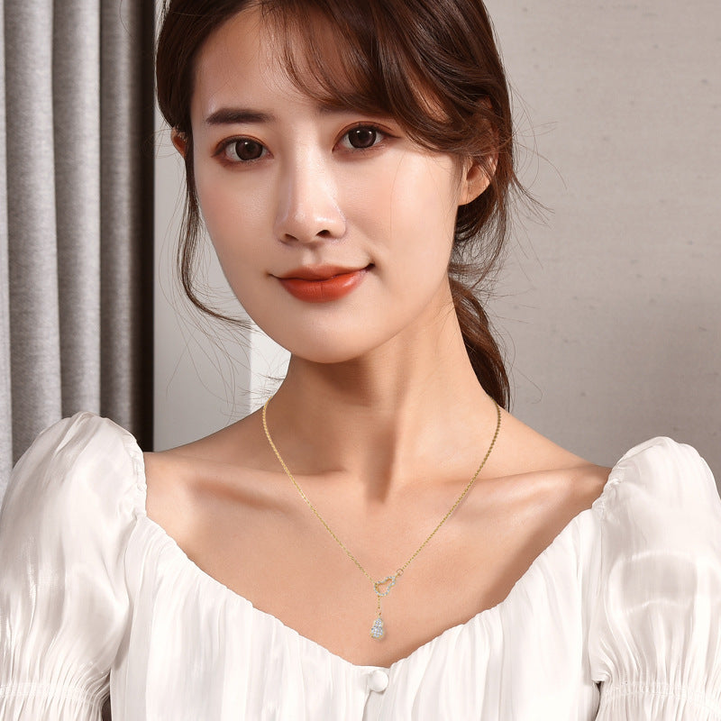 Dainty Lucky Gourd Zircon Pull Adjustable Necklace for Women