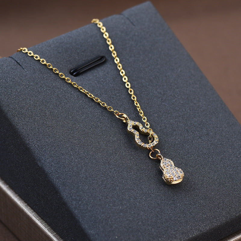 Dainty Lucky Gourd Zircon Pull Adjustable Necklace for Women