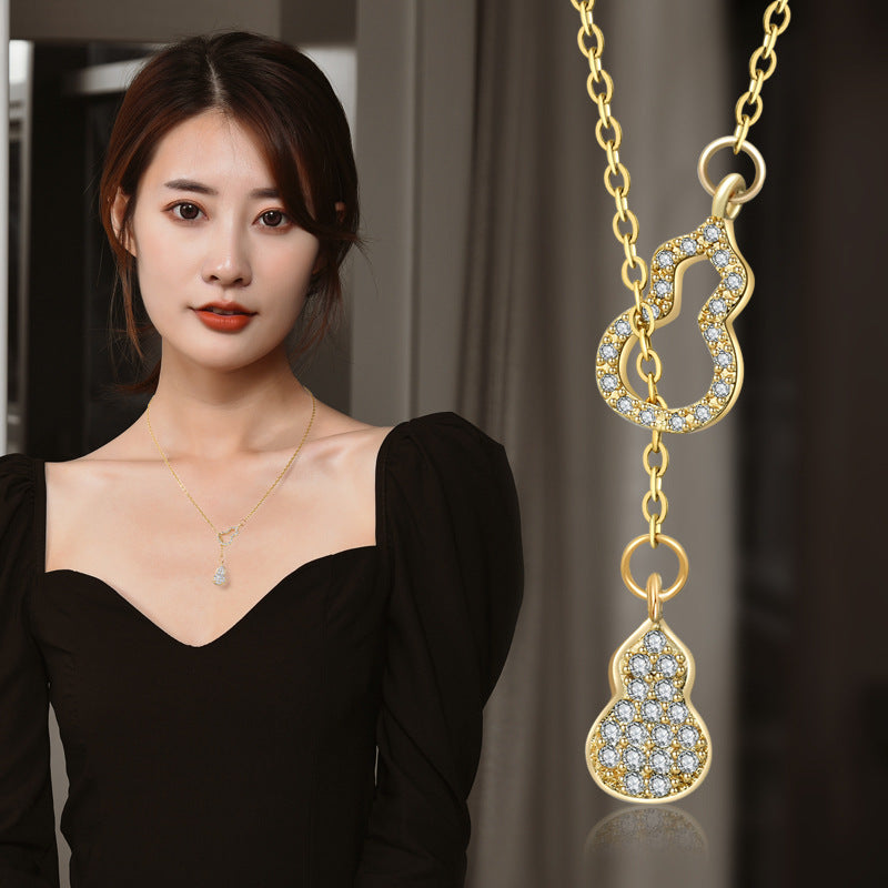 Dainty Lucky Gourd Zircon Pull Adjustable Necklace for Women