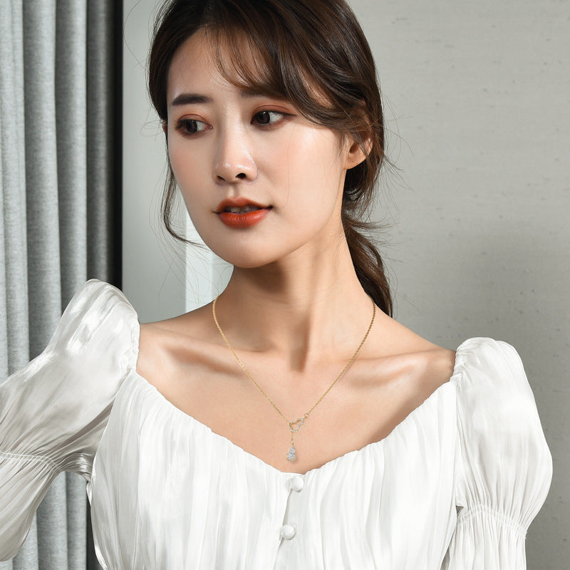 Dainty Lucky Gourd Zircon Pull Adjustable Necklace for Women