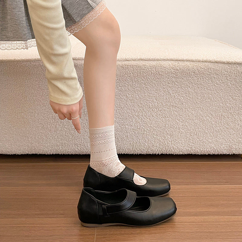 Women French Minimalist Adjustable Ring Mary Jane Flats