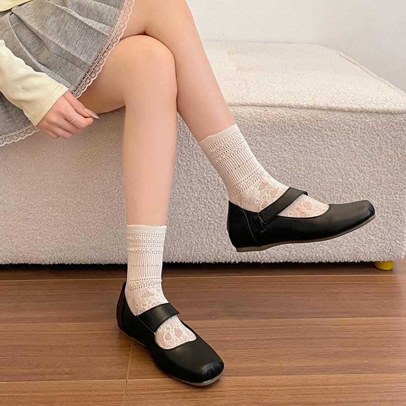 Women French Minimalist Adjustable Ring Mary Jane Flats