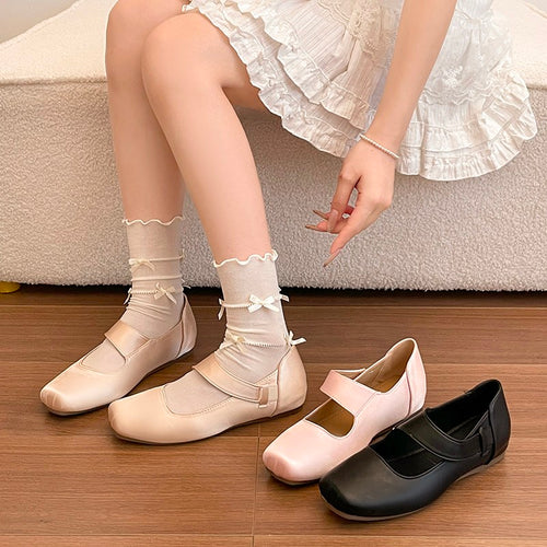 Women French Minimalist Adjustable Ring Mary Jane Flats