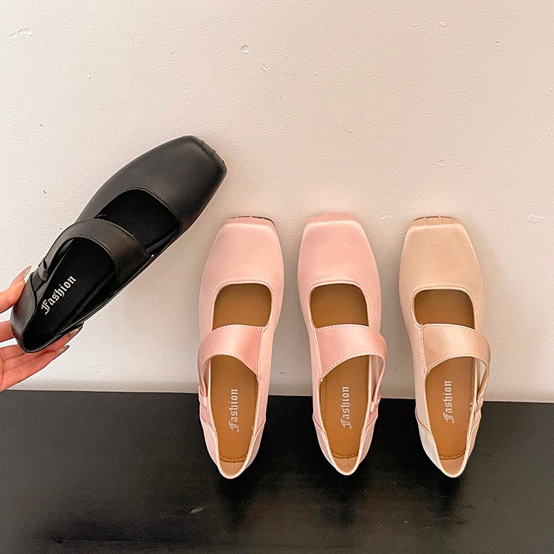 Women French Minimalist Adjustable Ring Mary Jane Flats