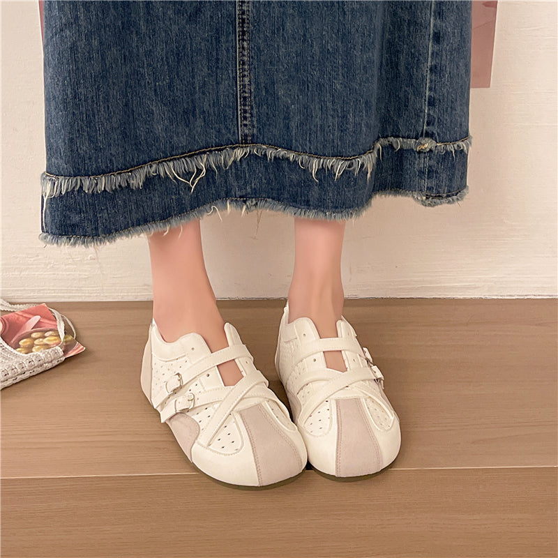 Women Vintage Cross Double Buckle Strappy Flat Sneakers