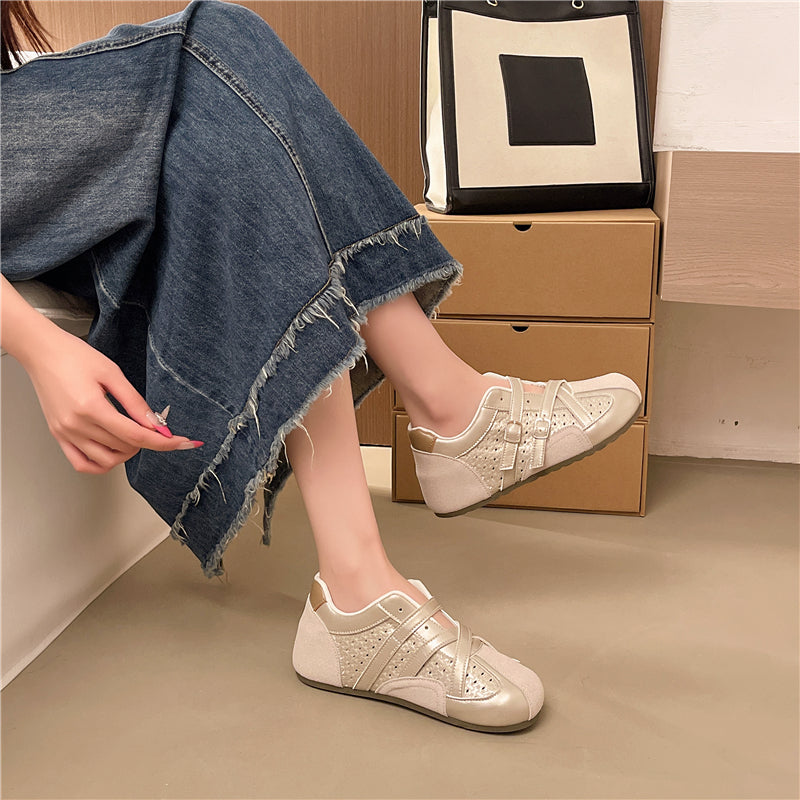 Women Vintage Cross Double Buckle Strappy Flat Sneakers