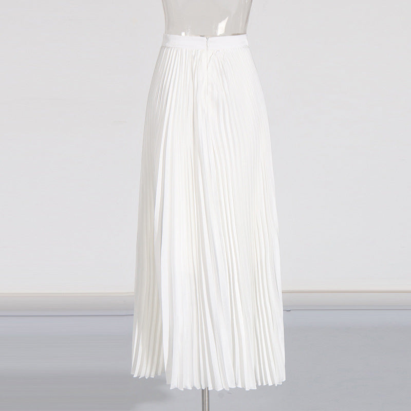 Embroidery Stand Collar Blazer & Pleated Midi Skirt Set