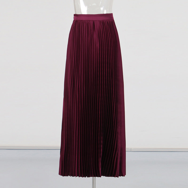 Embroidery Stand Collar Blazer & Pleated Midi Skirt Set