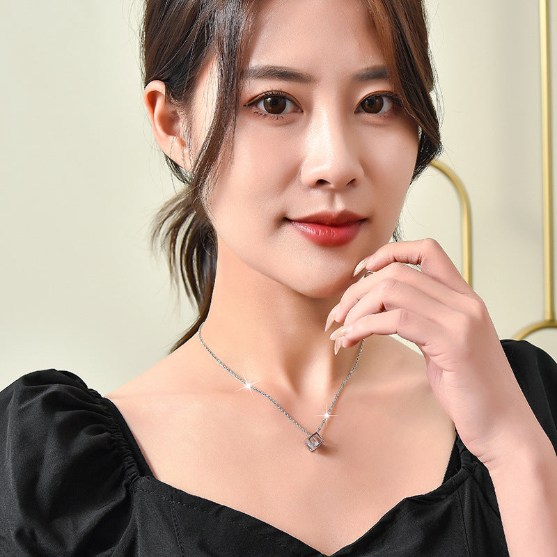 Dainty Hollow Square Necklace - Minimal Silver Choker