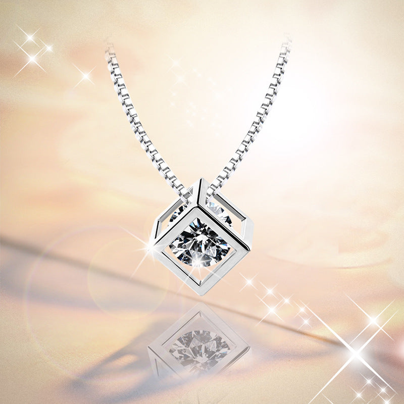 Dainty Hollow Square Necklace - Minimal Silver Choker