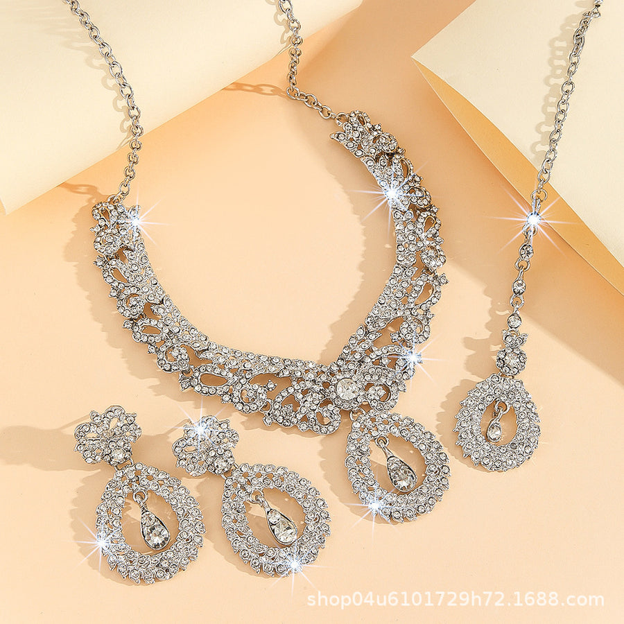 Luxury 4-Piece Rhinestone Necklace and Earrings Set for Women