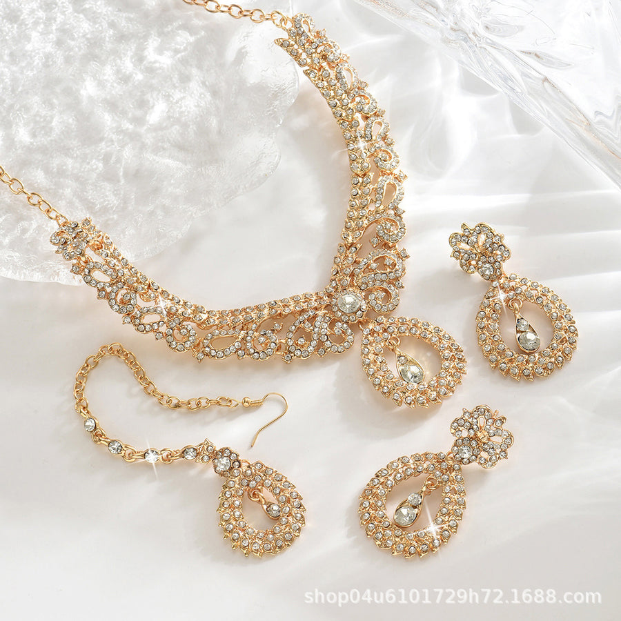 Luxury 4-Piece Rhinestone Necklace and Earrings Set for Women