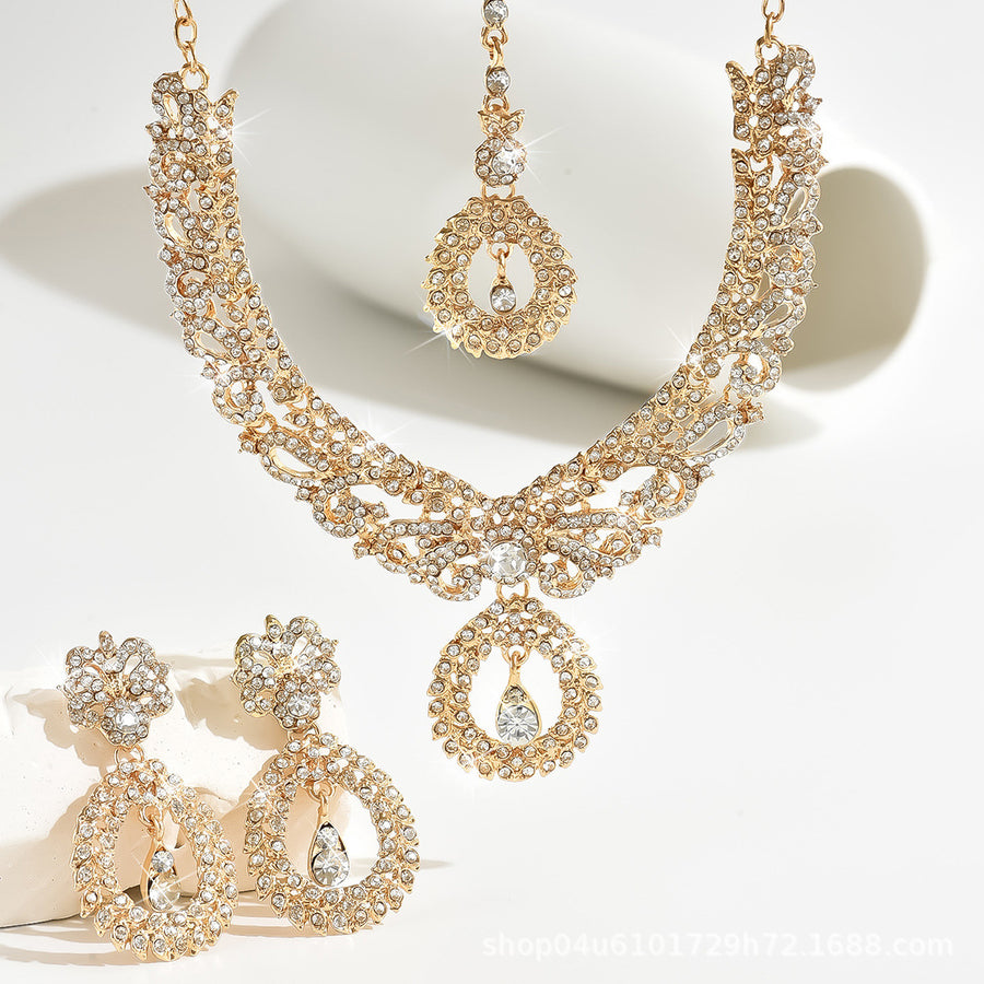 Luxury 4-Piece Rhinestone Necklace and Earrings Set for Women