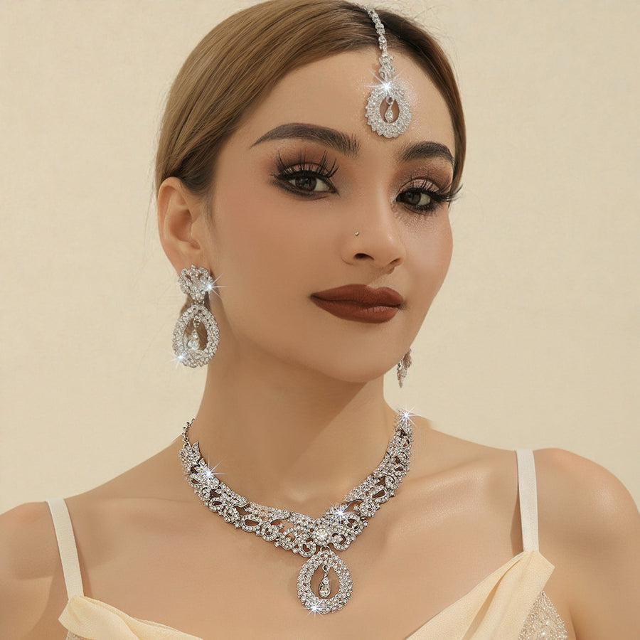 Luxury 4-Piece Rhinestone Necklace and Earrings Set for Women