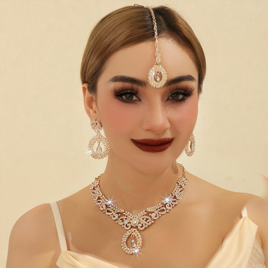 Luxury 4-Piece Rhinestone Necklace and Earrings Set for Women