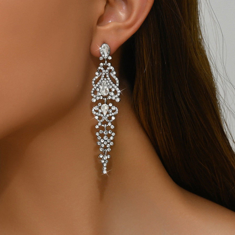 Gun Black Hollow Teardrop Long Tassel Earrings for Women