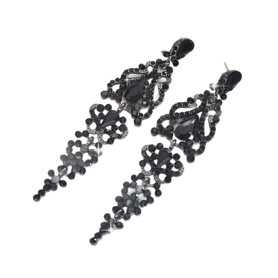 Gun Black Hollow Teardrop Long Tassel Earrings for Women