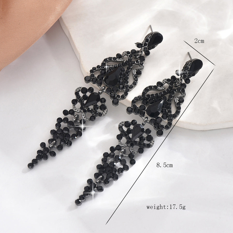 Gun Black Hollow Teardrop Long Tassel Earrings for Women