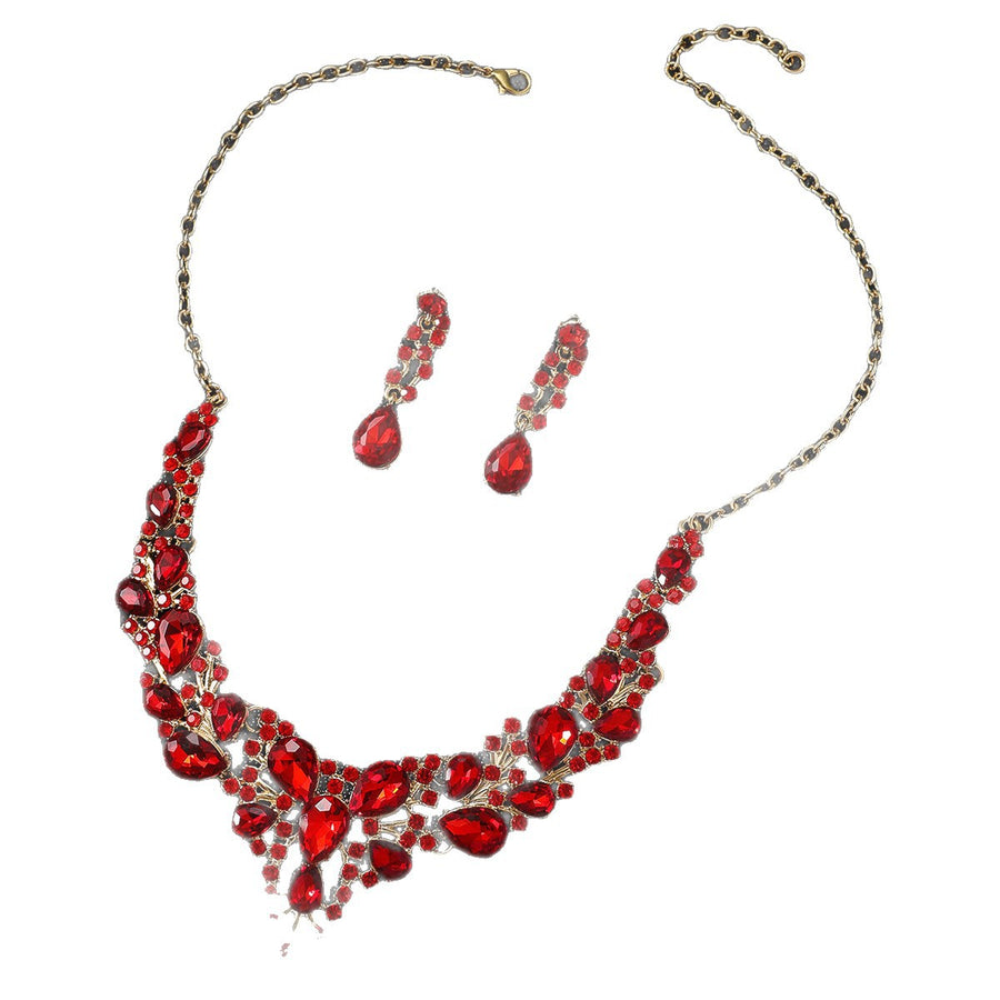 Emerald Green Teardrop Necklace & Earrings Jewelry Set