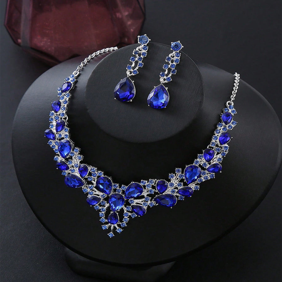 Emerald Green Teardrop Necklace & Earrings Jewelry Set