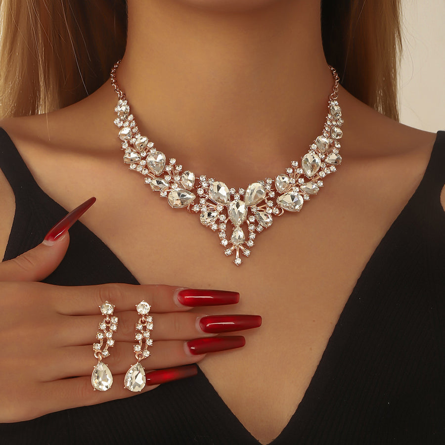 Emerald Green Teardrop Necklace & Earrings Jewelry Set