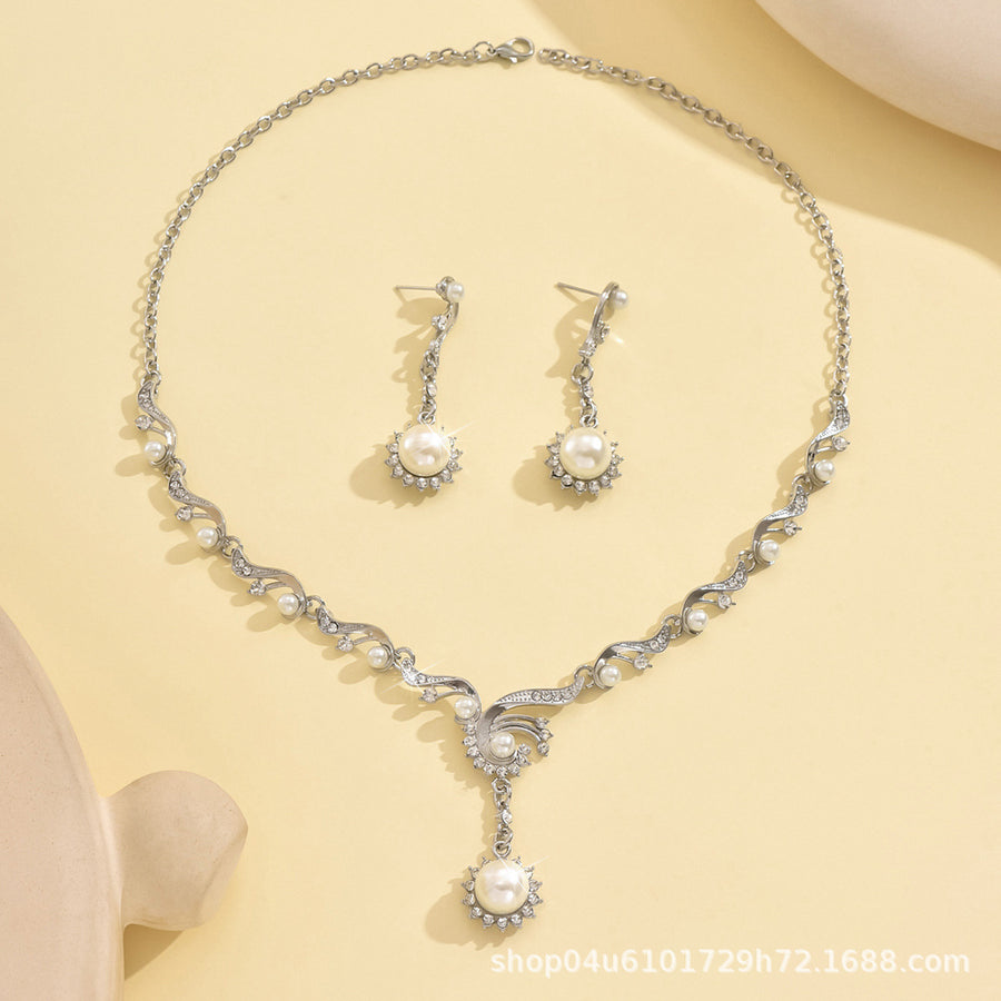 Gold Branch Vine Simulated Pearl Necklace Jewelry Set